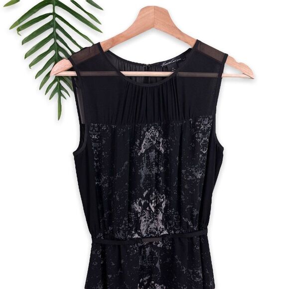 Kenneth Cole Belted Chiffon Midi Dress with Sheer Yoke Panel - Picture 9 of 11